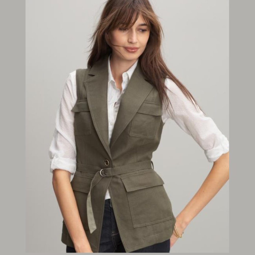 Banana Republic Olive Green Linen Safari Vest NWT size 4